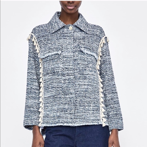 Zara tweed jacket with tassels sz M - Picture 3 of 15